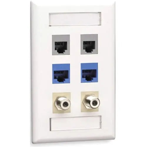 Black Box GigaStation2 6 Socket Network Faceplate - White, Secure Wall Mount with Vertical Port Orientation