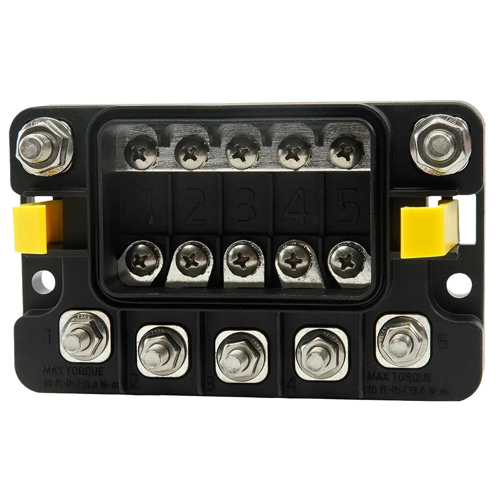 Egis Mobile Electric MIDI 5 Circuit Fuse Block with Sealed Cover - M8 Inputs, M6 Outputs