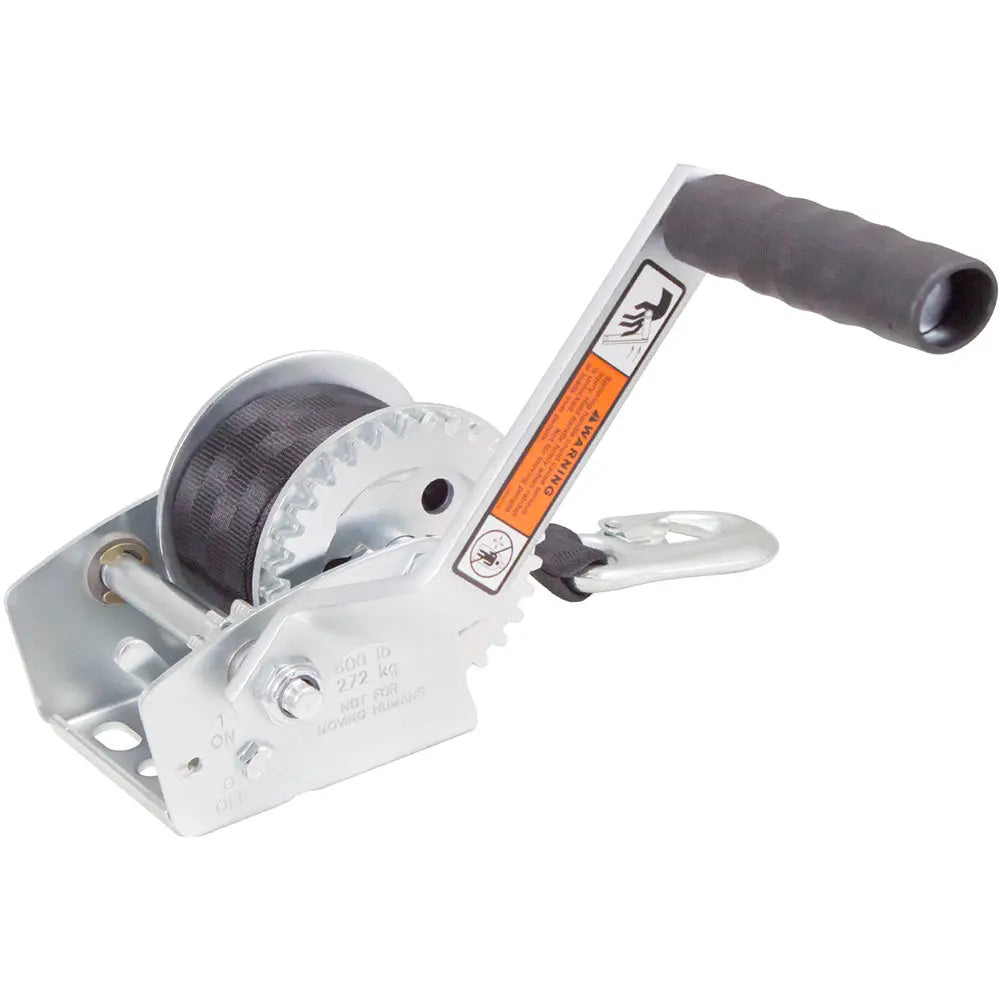 Load Rite Single-Speed Trailer Winch - 600 lbs Capacity with 12 ft Strap for Elite Series and 5-Star Watercraft Trailers