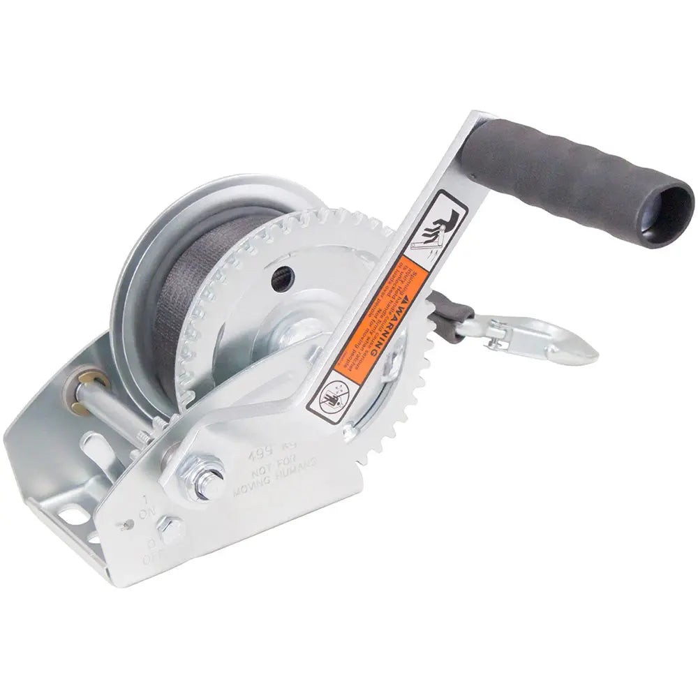 Load Rite Single-Speed Trailer Winch - 1100 lbs Capacity with 20 ft Strap and 7-inch Handle