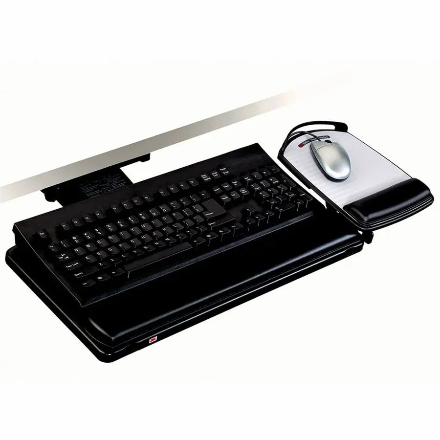 3M Adjustable Keyboard Tray with Adjustable Mouse Platform and Gel Wrist Rests