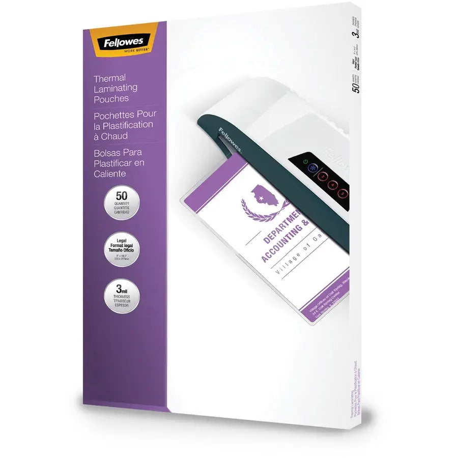 Fellowes Glossy Pouch - Legal Size, 3 Mil, 50 Pack | Premium Laminating Pouches for Important Documents