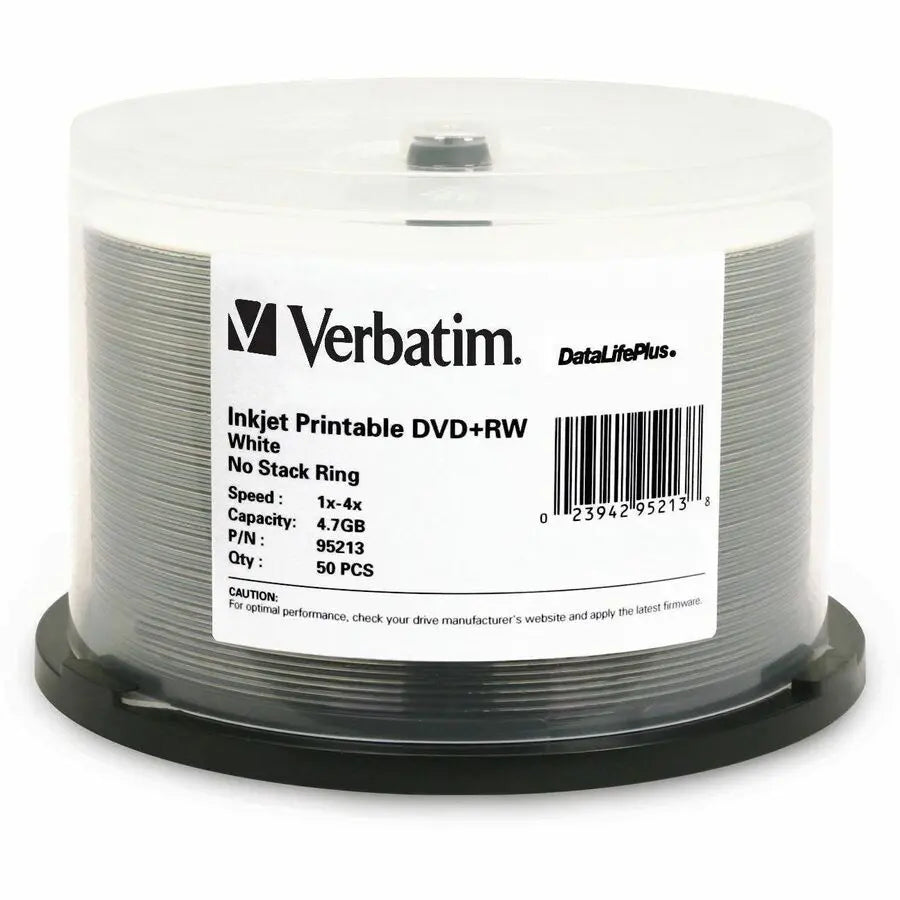 Verbatim DataLifePlus DVD+RW 4.7GB 4X White Inkjet Printable Discs - 50 Pack Spindle