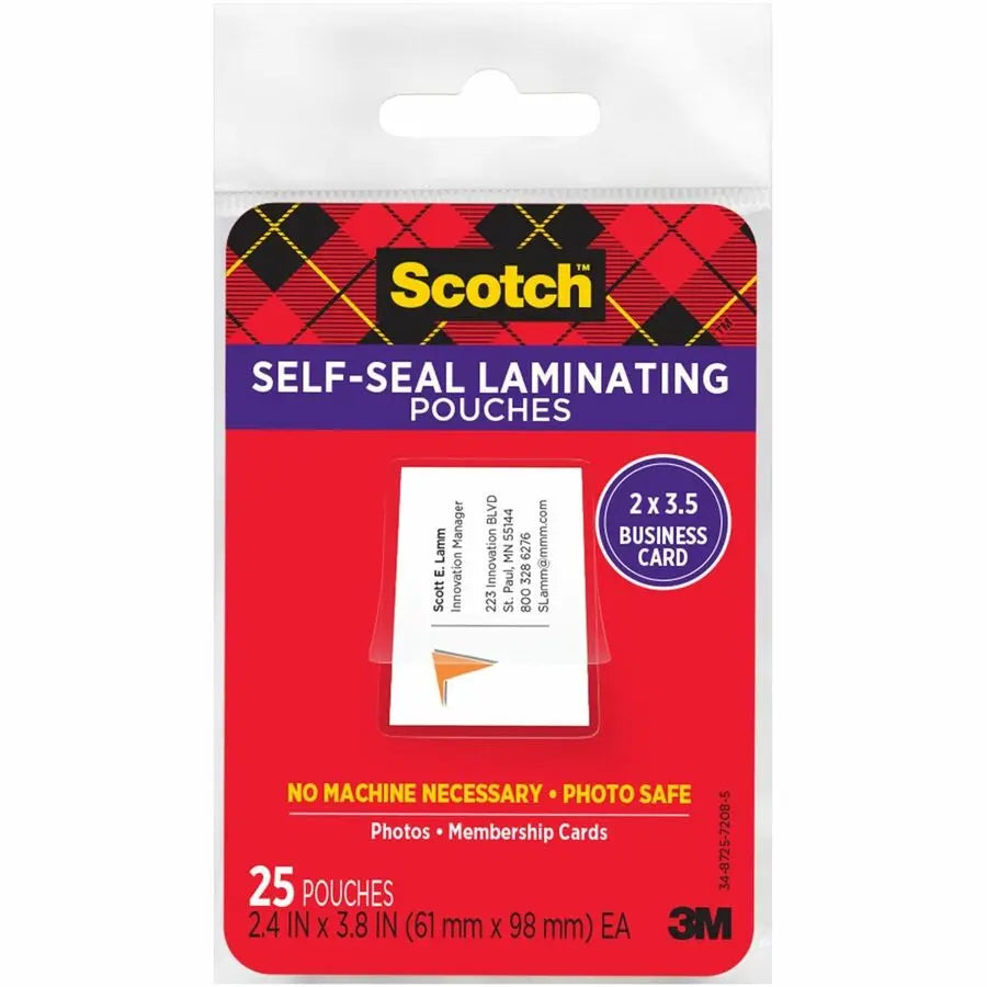 3M Scotch Self-Sealing Laminating Business Card Pouches (LS851G) – Clear, Instant Protection, 25 Pack