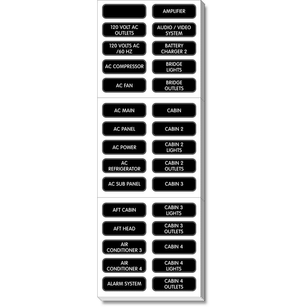 Blue Sea Systems 8067 AC Panel Extended 120 Label Set for Waterproof and Circuit Breaker Panels