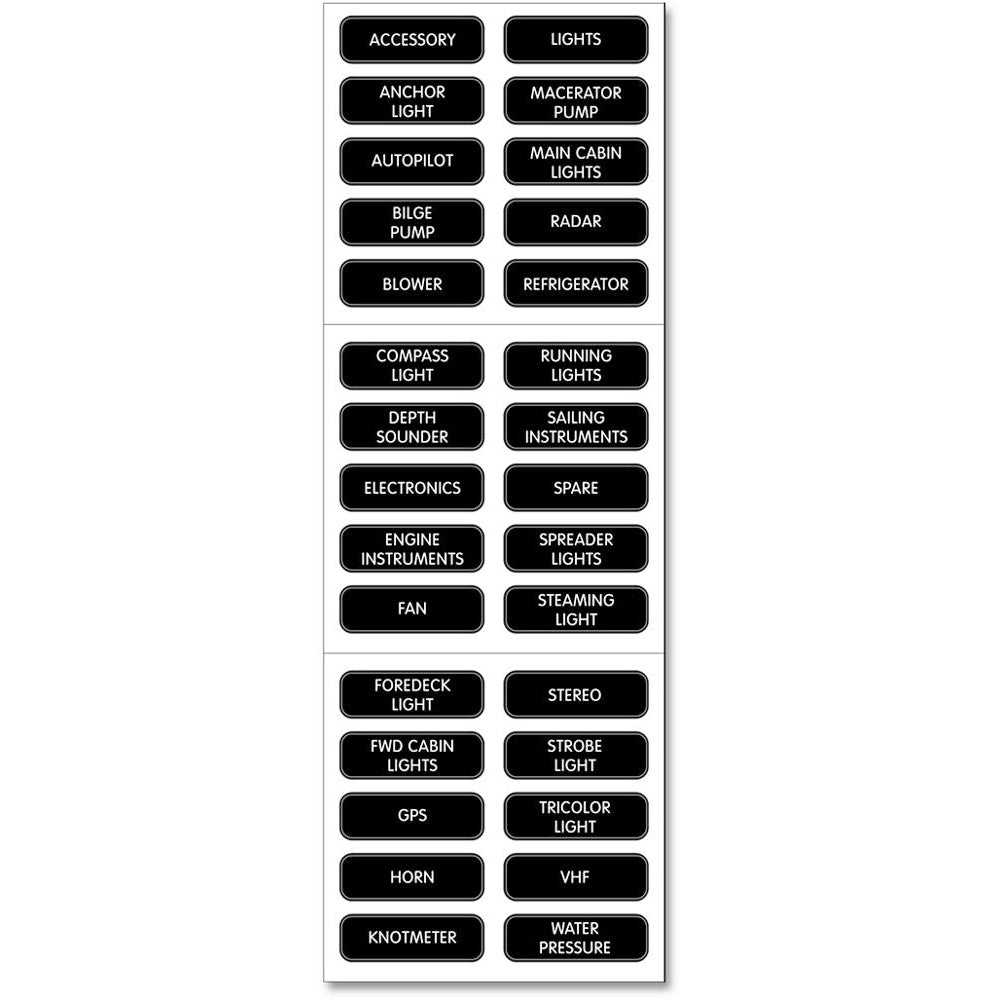 Blue Sea Systems 8030 DC Panel Basic 30 Label Set for Fuse and Circuit Breaker Panels