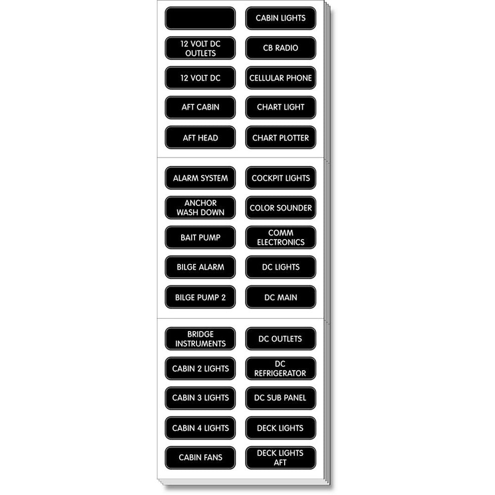 Blue Sea Systems 8039 DC Panel Extended 120 Label Set for Waterproof Fuse and Circuit Breaker Panels