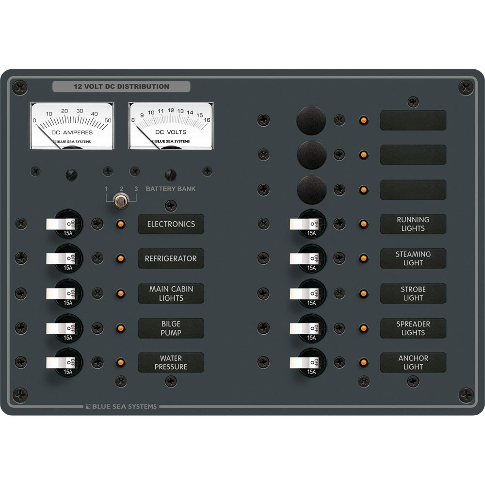 Blue Sea Systems 8068 DC 13-Position Toggle Branch Circuit Breaker Panel with White Switches