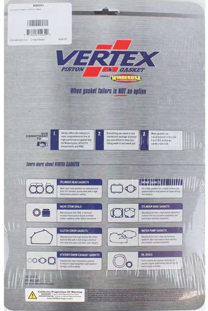 Vertex Complete Gasket Kit Without Seals - Part Number 8080051