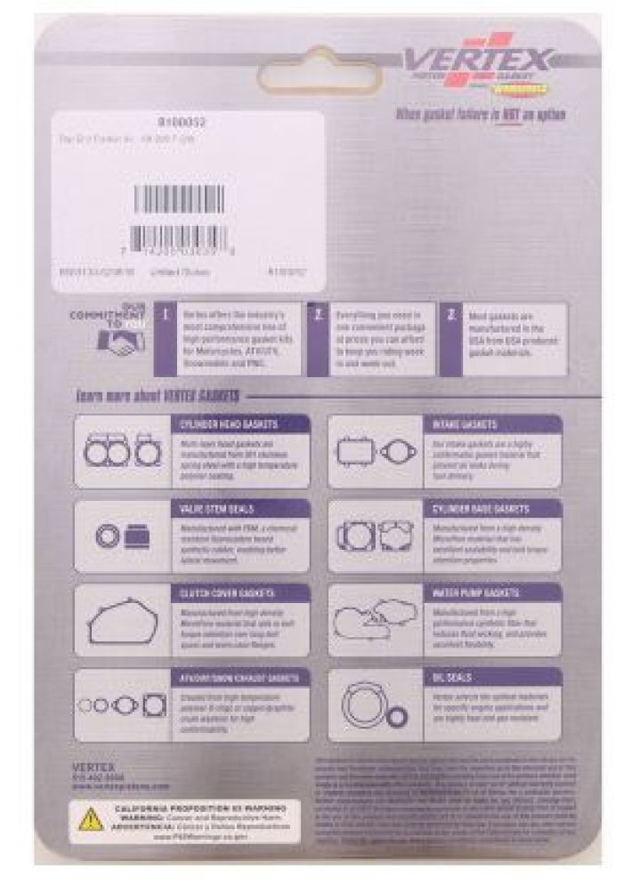 Vertex Top End Gasket Kit - Part Number 8100052 for Engine Maintenance