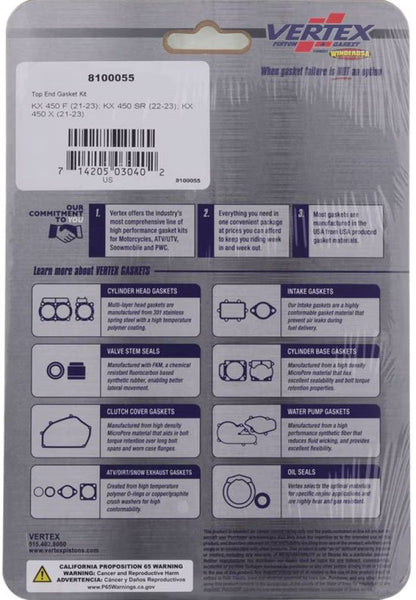 Vertex Top End Gasket Kit (Part #8100055) for Engine Rebuilds