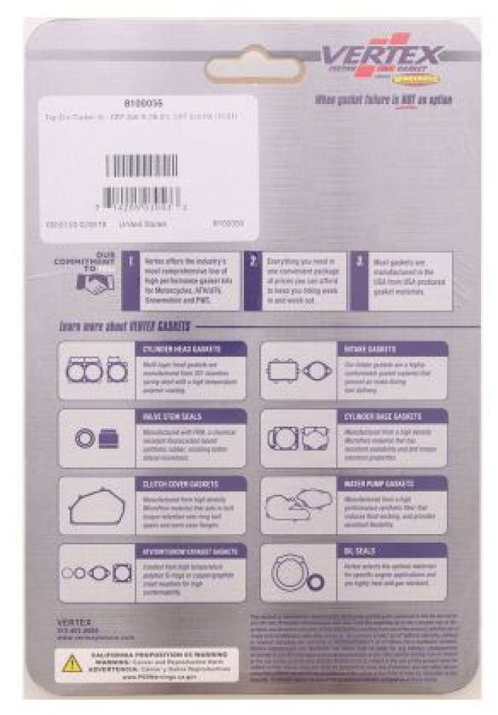Vertex Top End Gasket Kit (Part Number 8100056) for Engine Repairs