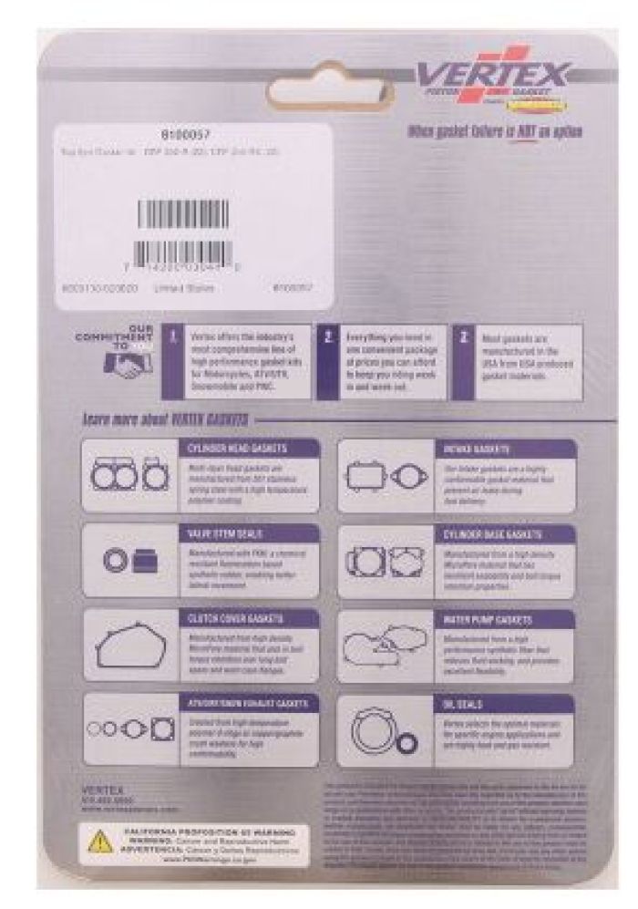 Vertex Top End Gasket Kit - Part Number 8100057