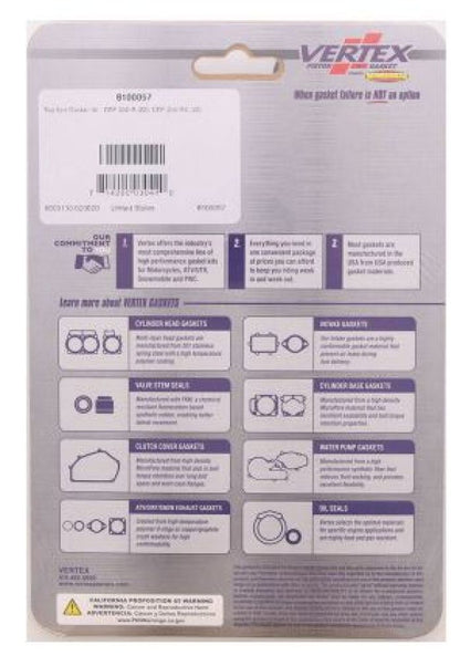 Vertex Top End Gasket Kit - Part Number 8100057