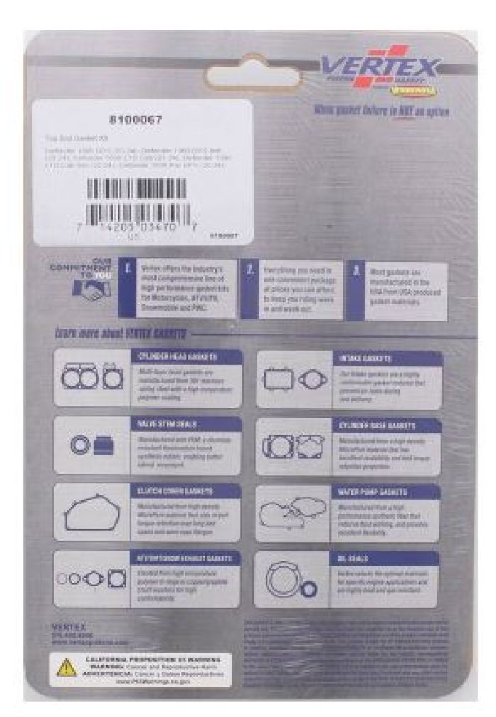 Vertex Top End Gasket Kit - Part Number 8100067