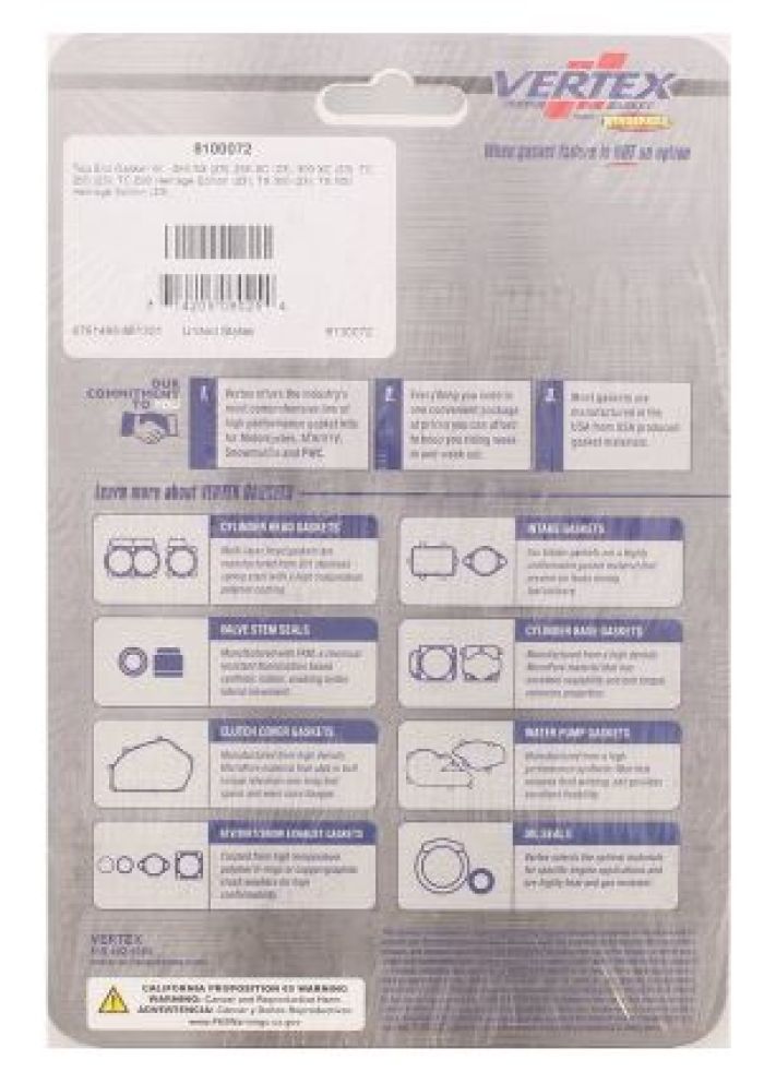 Vertex Top End Gasket Kit - Part Number 8100072