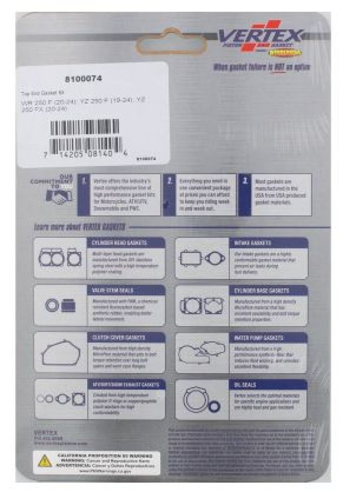 Vertex Top End Gasket Kit - Part 8100074 for Engine Maintenance