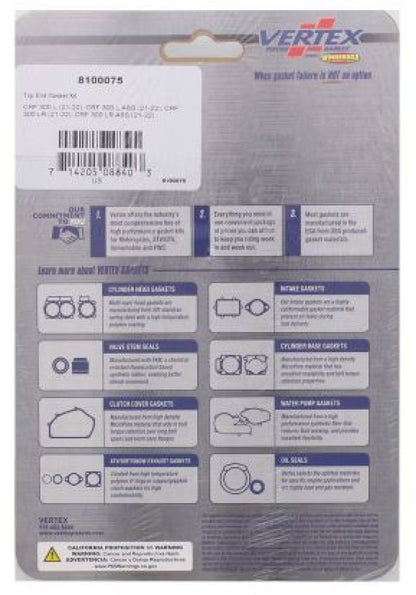 Vertex Top End Gasket Kit - Part Number 8100075