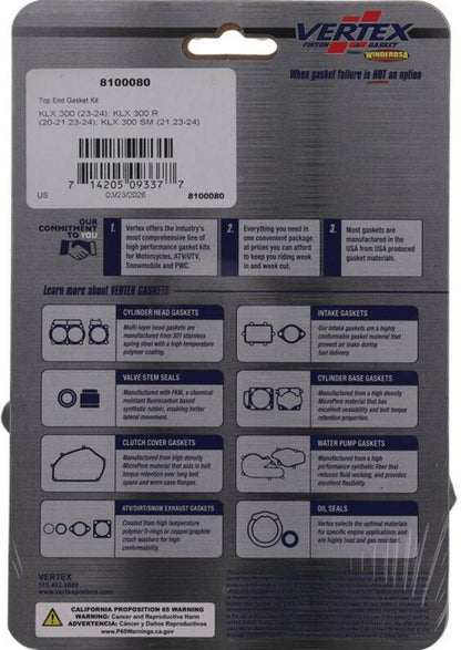 Vertex Top End Gasket Kit Part #8100080 for Engine Rebuilds