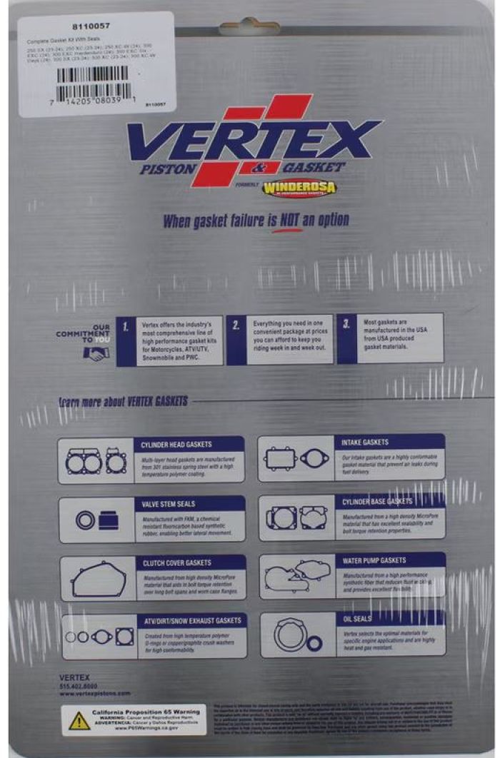 Vertex Complete Gasket Kit with Seals - Part Number 8110057