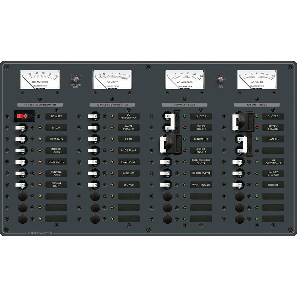 Blue Sea Systems 8086 AC/DC Circuit Breaker Panel with White Switches and 3 AC Sources