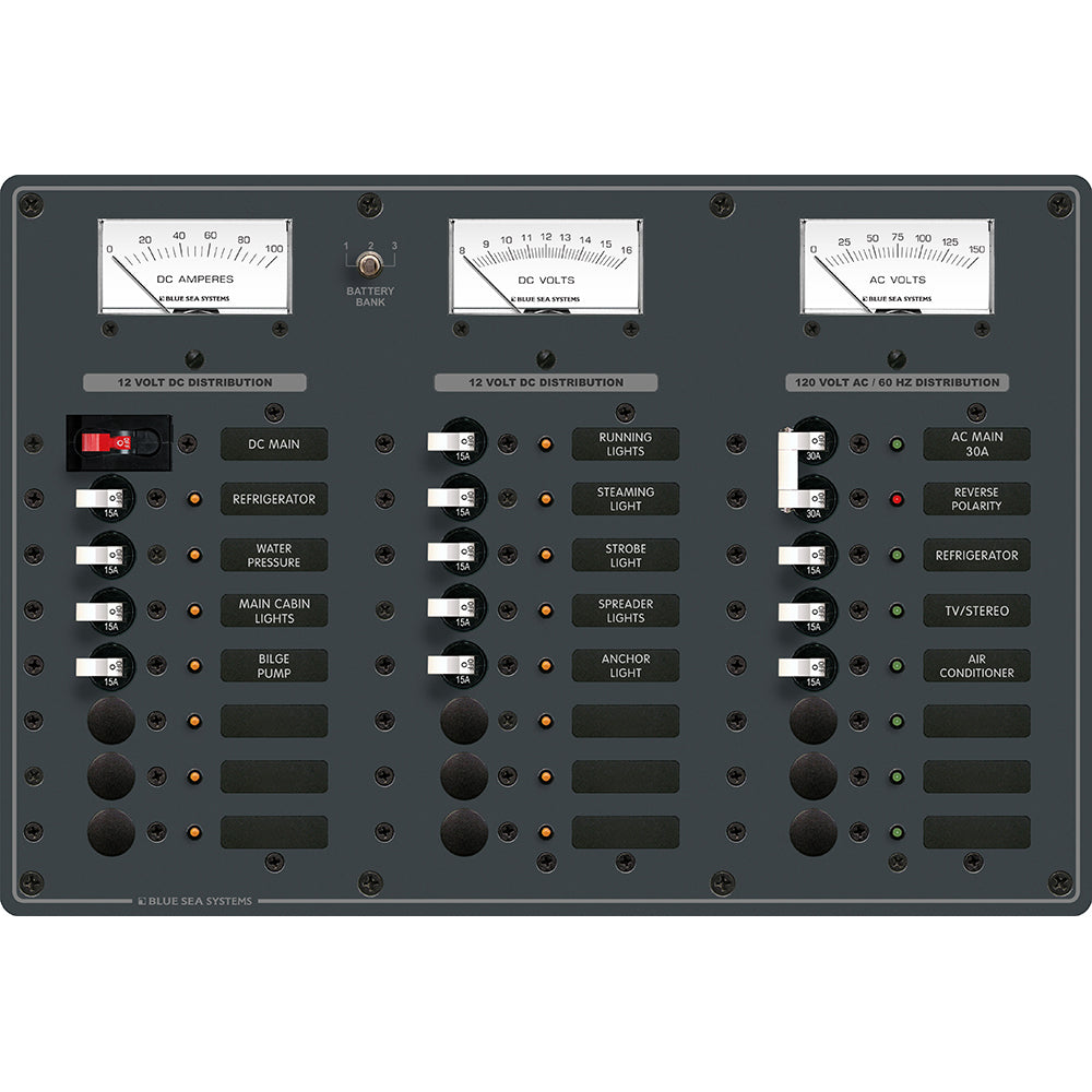 Blue Sea Systems 8084 AC Main +6 and DC Main +15 Positions Toggle Circuit Breaker Panel with White Switches