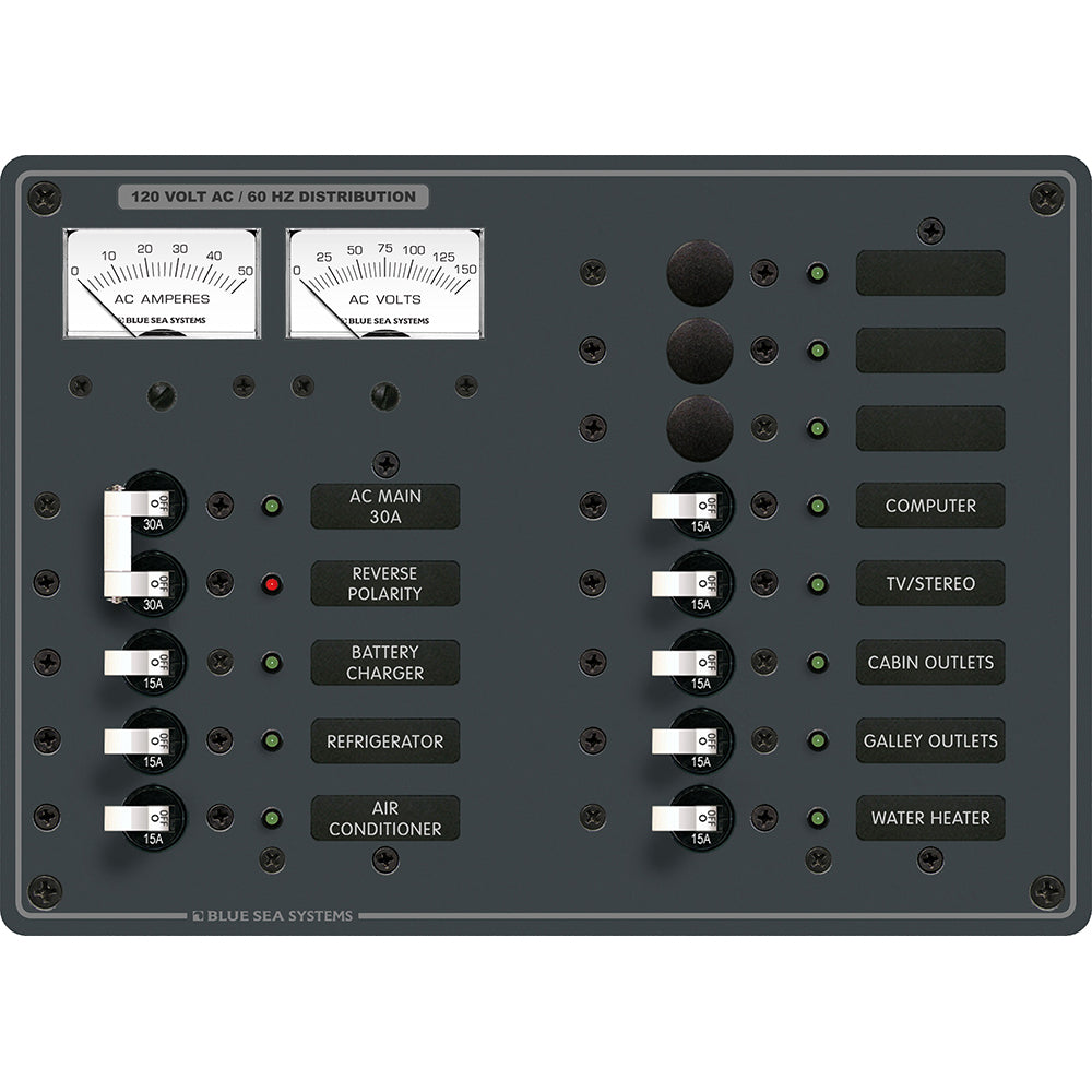 Blue Sea Systems 8076 AC Main +11 Positions Toggle Circuit Breaker Panel with White Switches