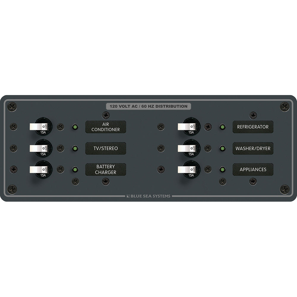 Blue Sea Systems 8097 AC 6-Position Toggle Circuit Breaker Panel with White Switches