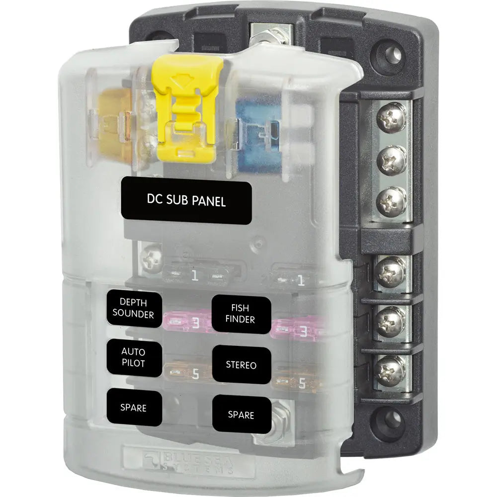Blue Sea Systems 5025 ST Blade Fuse Block with Cover - 6 Circuit with Negative Bus