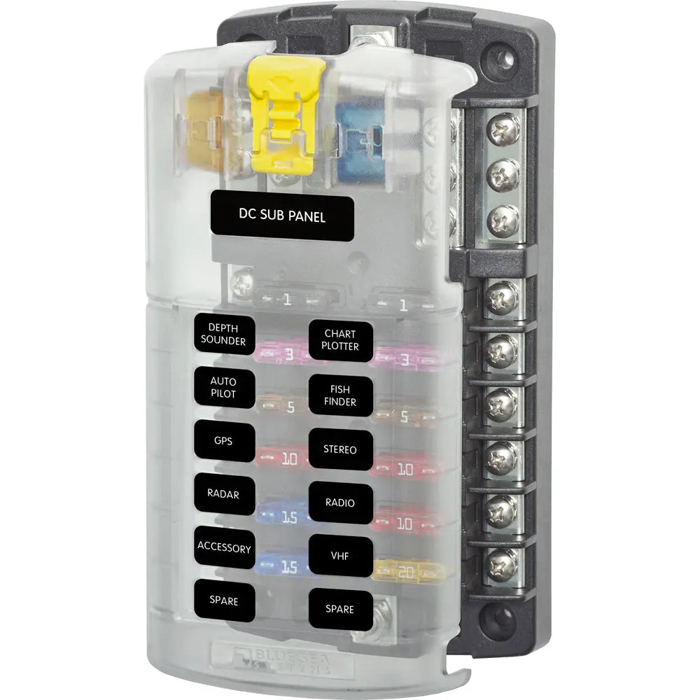 Blue Sea Systems 5026 ST Blade Fuse Block with Cover – 12 Circuit with Negative Bus
