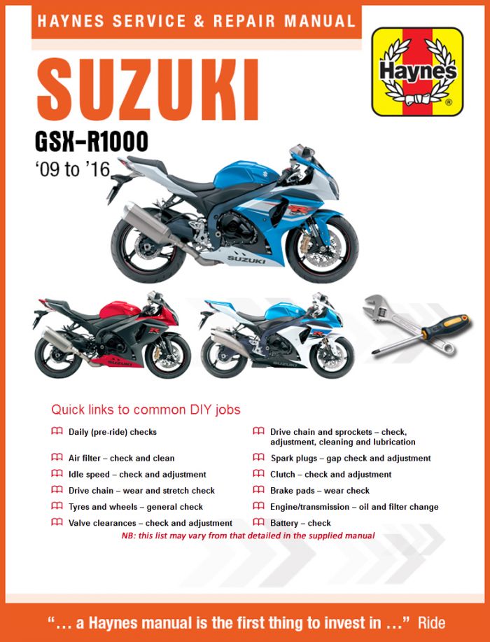 HAYNES Suzuki GSX-R1000 2009-2016 Repair Manual (Part Number: M6345)
