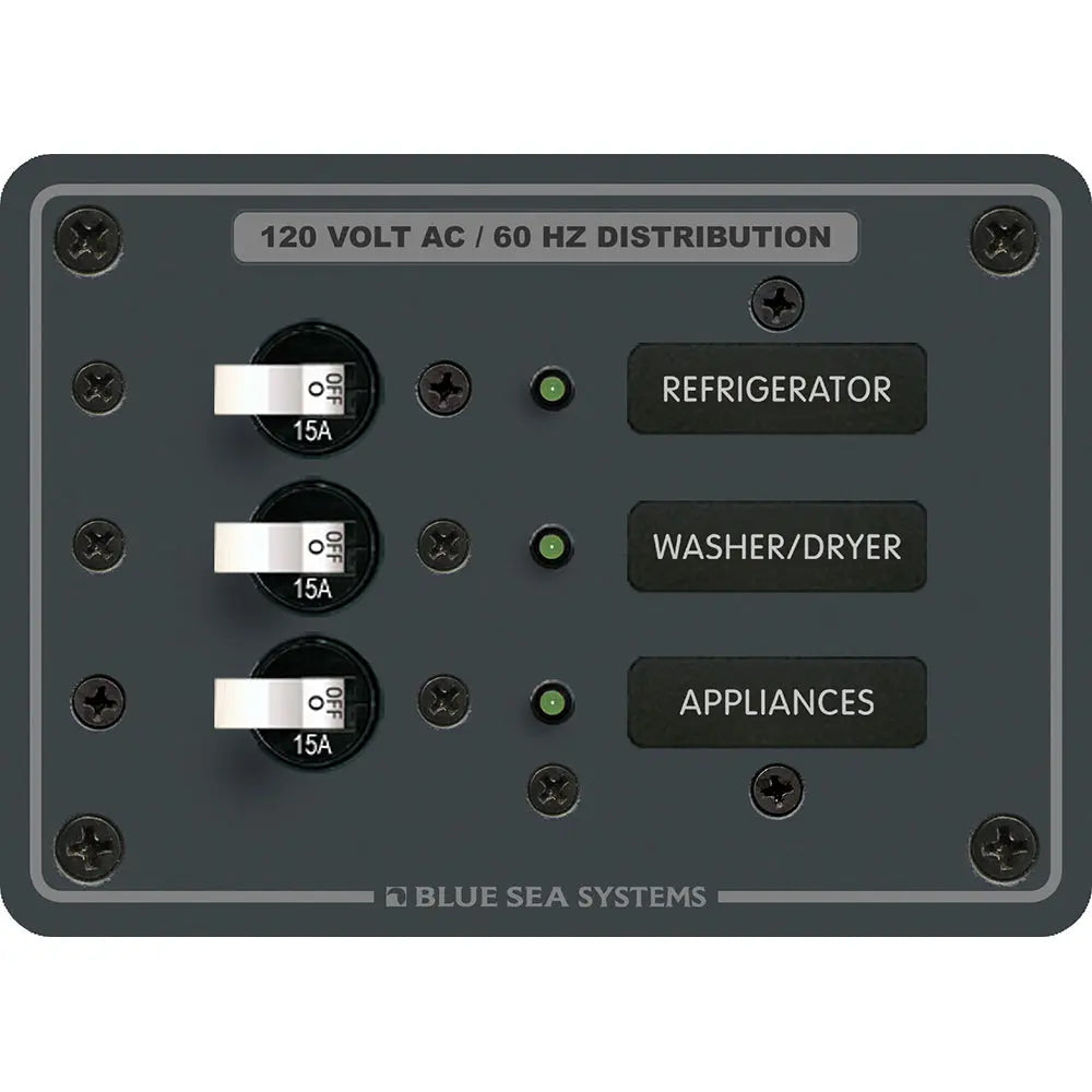 Blue Sea Systems 8058 AC 3-Position Toggle Circuit Breaker Panel with White Switches