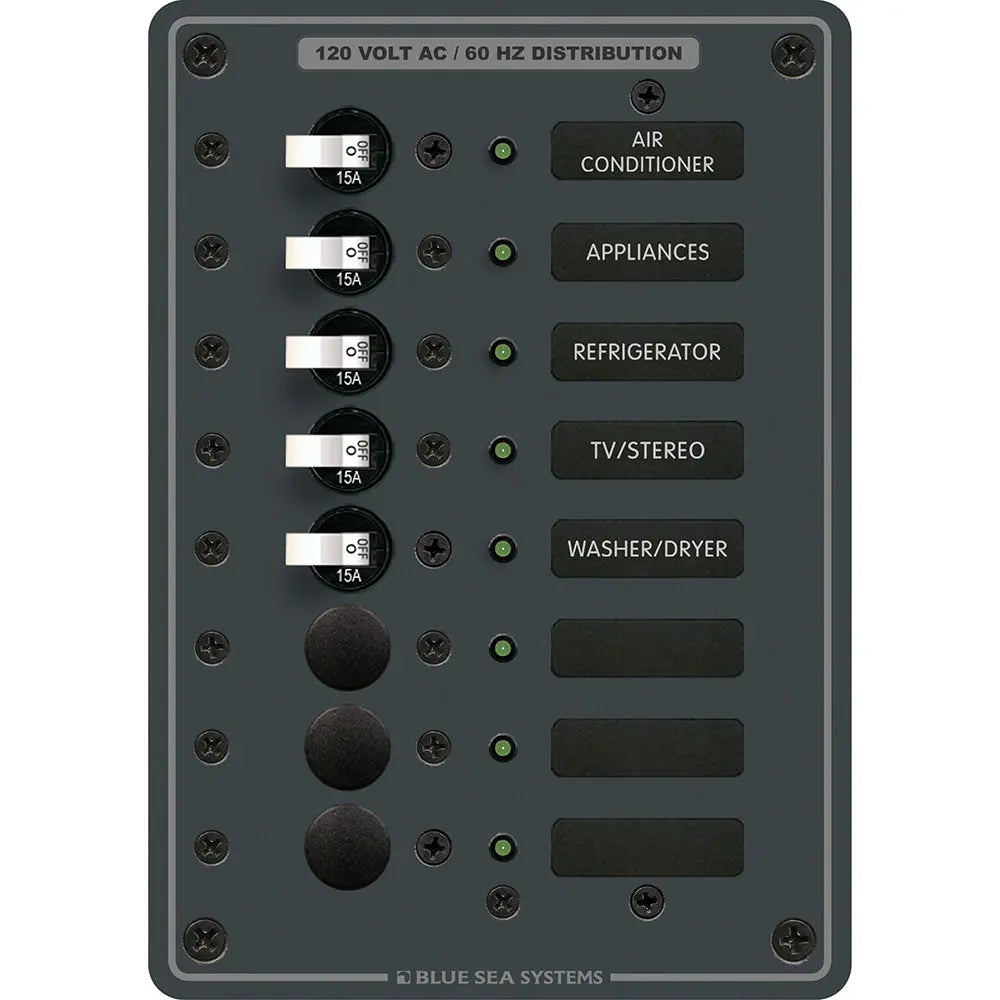 Blue Sea Systems 8059 AC 8 Position Toggle Circuit Breaker Panel for 120V AC Systems