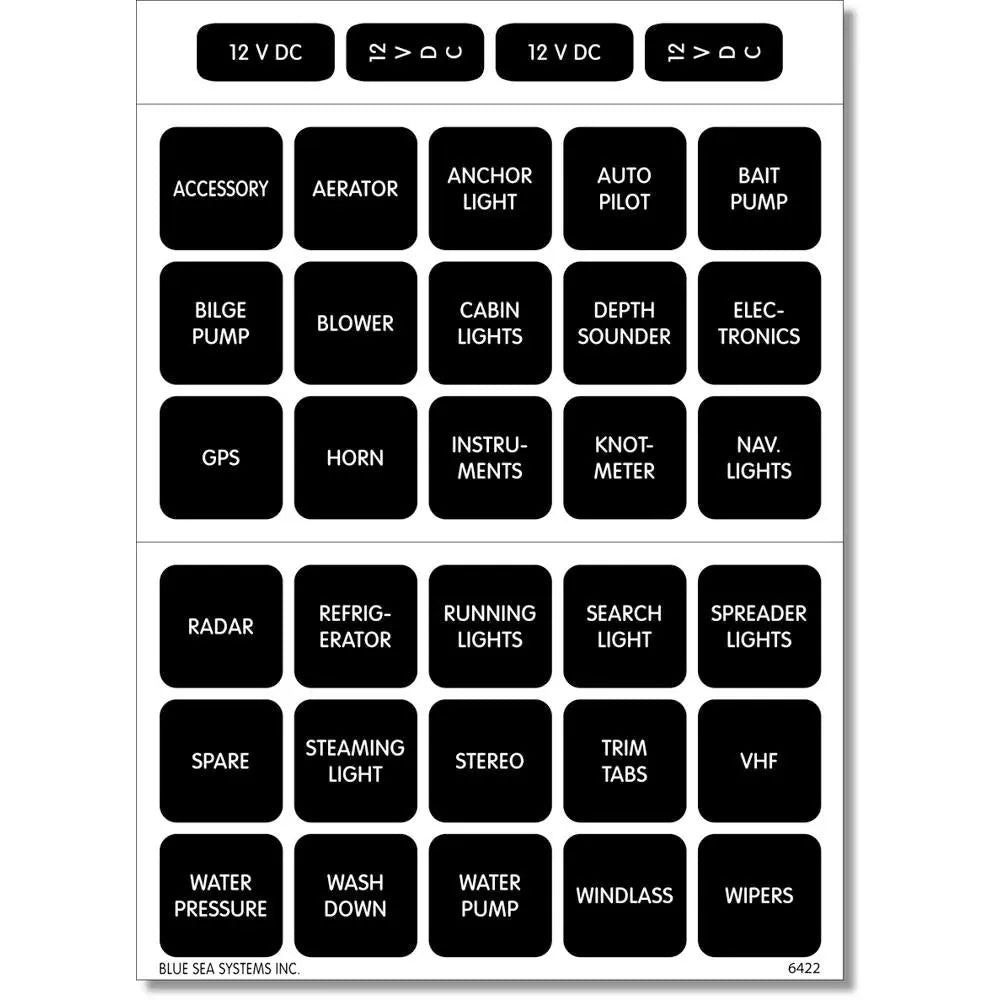 Blue Sea Systems 4215 Square Format Label Set – 30 Waterproof DC Labels