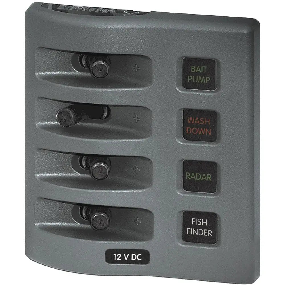 Blue Sea Systems 4304 WeatherDeck Water-Resistant Fuse Panel with 4 Positions, Gray