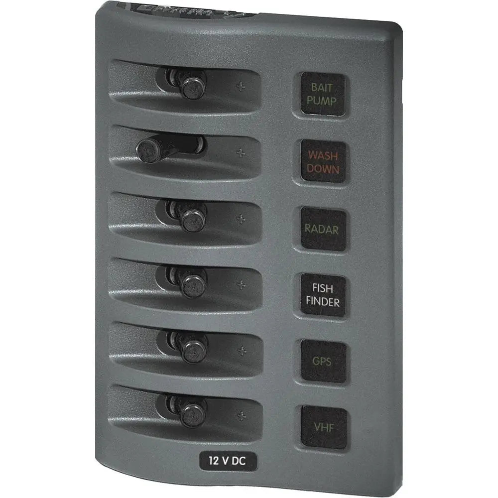 Blue Sea Systems WeatherDeck Water-Resistant Fuse Panel, 6-Position, Gray (Part #4306)