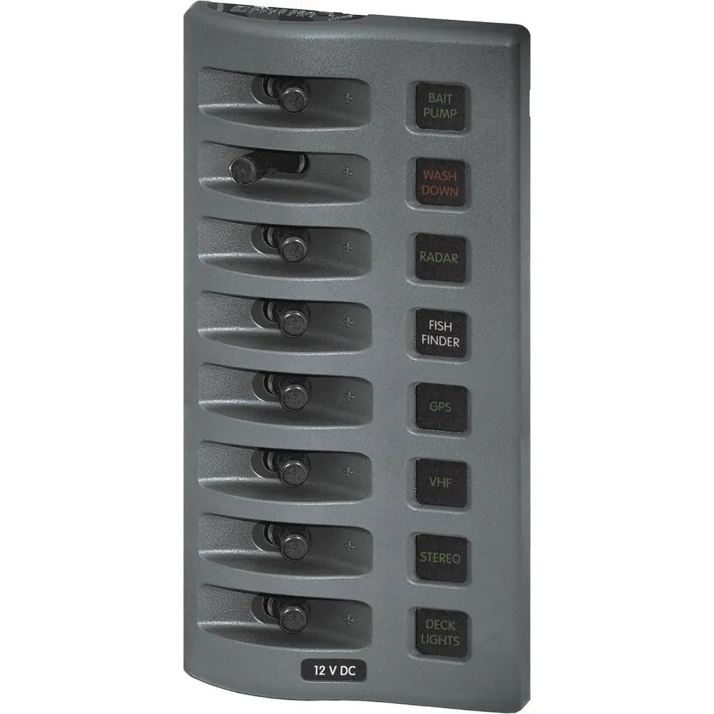 Blue Sea Systems WeatherDeck 4308 Water-Resistant Fuse Panel, 8 Positions, Gray