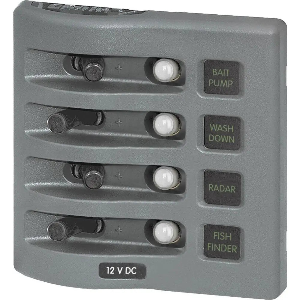 Blue Sea Systems WeatherDeck Water Resistant Circuit Breaker Panel - 4 Position, Gray, PN 4374