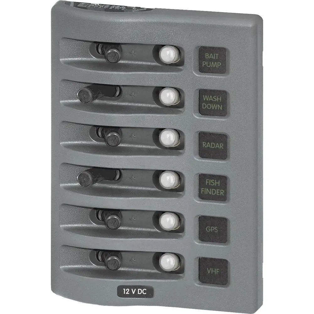Blue Sea Systems WeatherDeck Water-Resistant Circuit Breaker Panel - 6 Positions, Gray