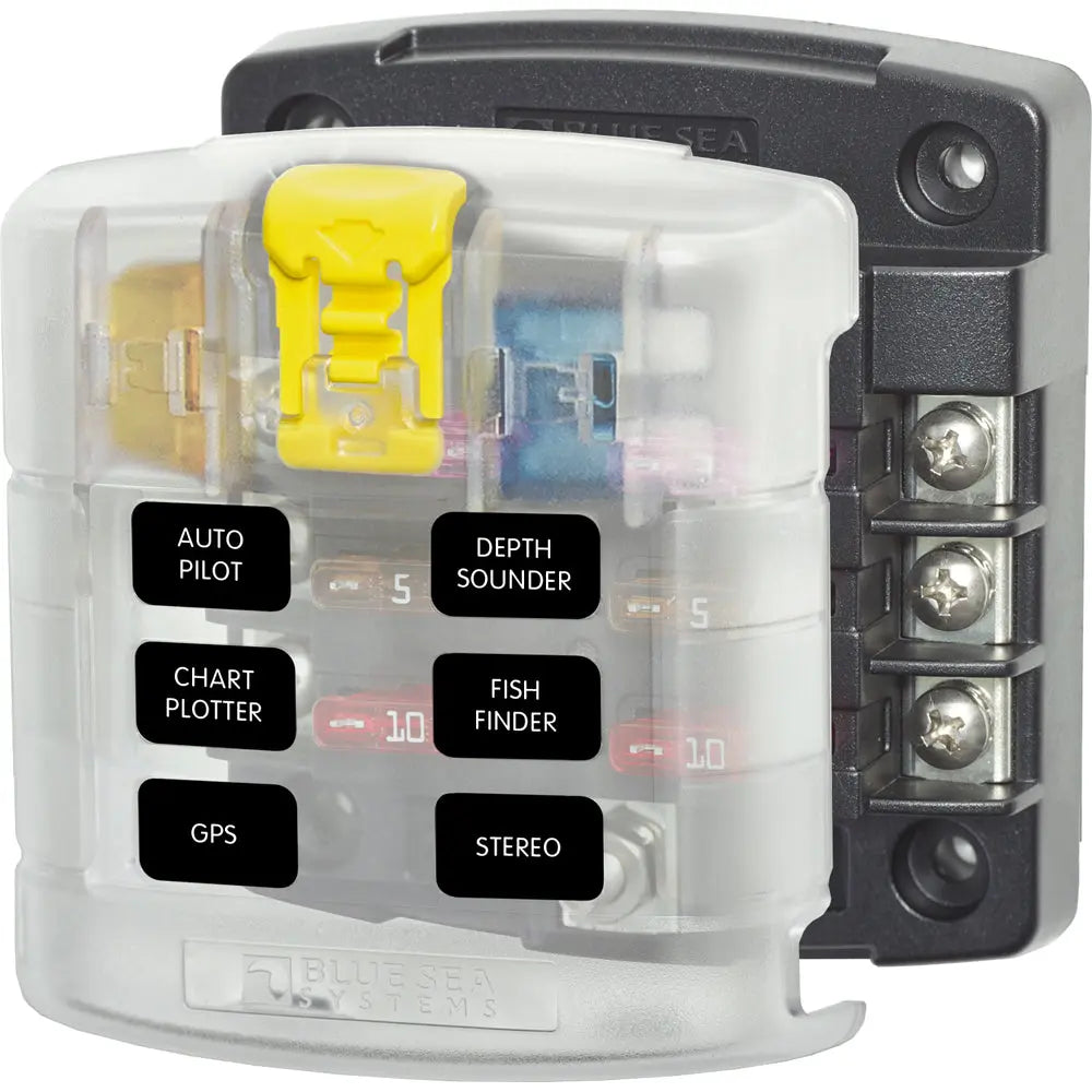 Blue Sea Systems 5028 ST Blade Fuse Block with Cover – 6 Circuits, No Negative Bus