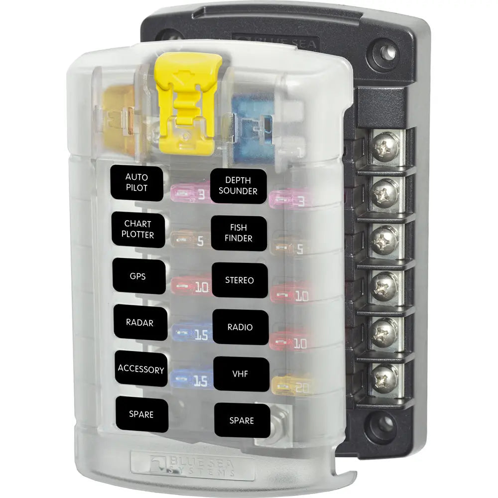 Blue Sea Systems 5029 ST Blade Fuse Block with Cover for 12 Circuits – No Negative Bus