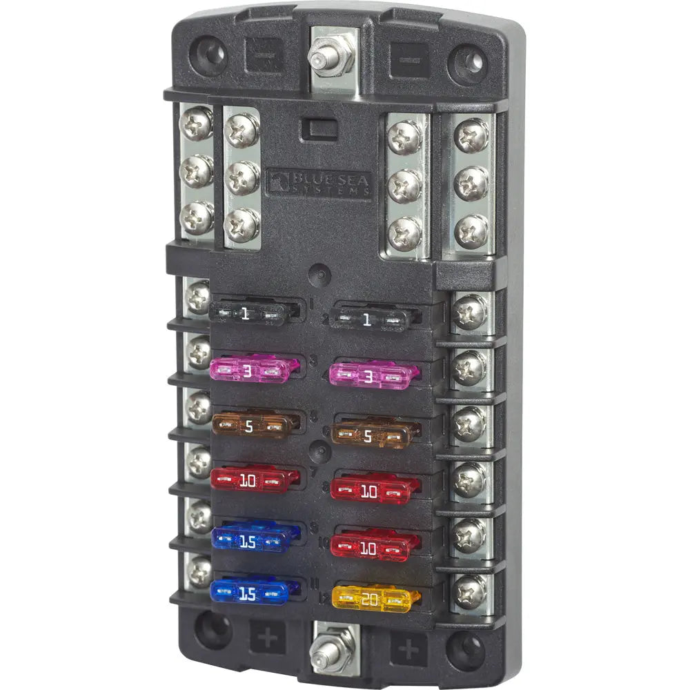 Blue Sea Systems 5031 ST Blade Fuse Block with Negative Bus, 12 Circuits - No Cover