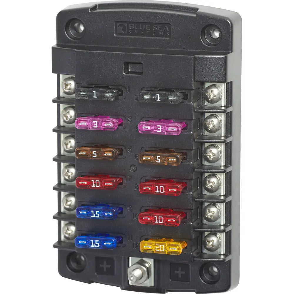 Blue Sea Systems 5034 ST Blade Fuse Block – 12 Circuit, Without Cover and Negative Bus