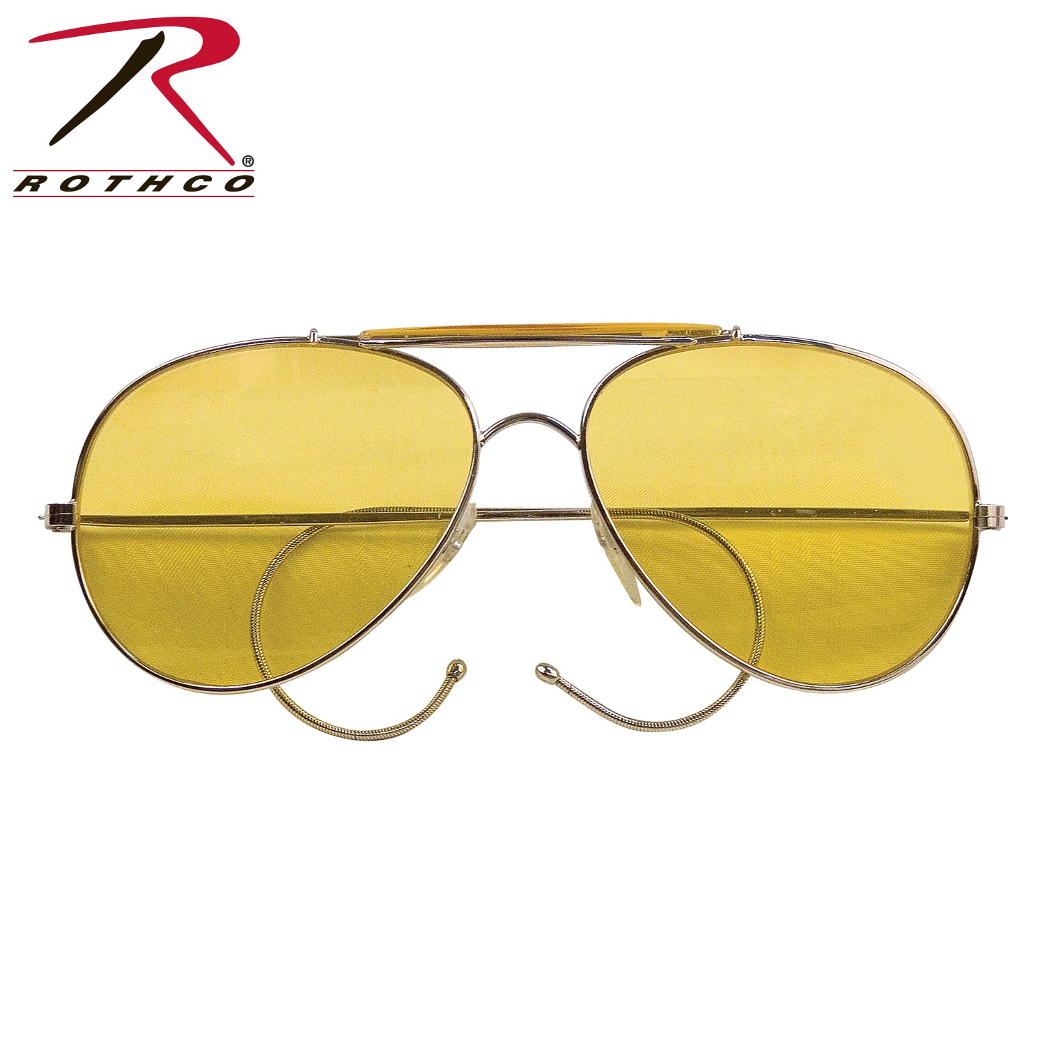 Rothco Aviator Air Force Style Sunglasses in Yellow with Military Printed Case and Box