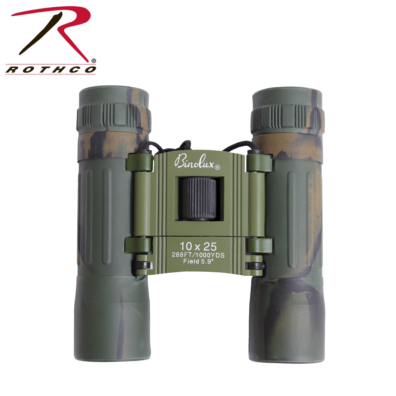 Rothco Camo Compact 10x25mm Binoculars - Rugged Roof Prism Design with Carrying Case
