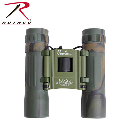 Rothco Camo Compact 10x25mm Binoculars - Rugged Roof Prism Design with Carrying Case
