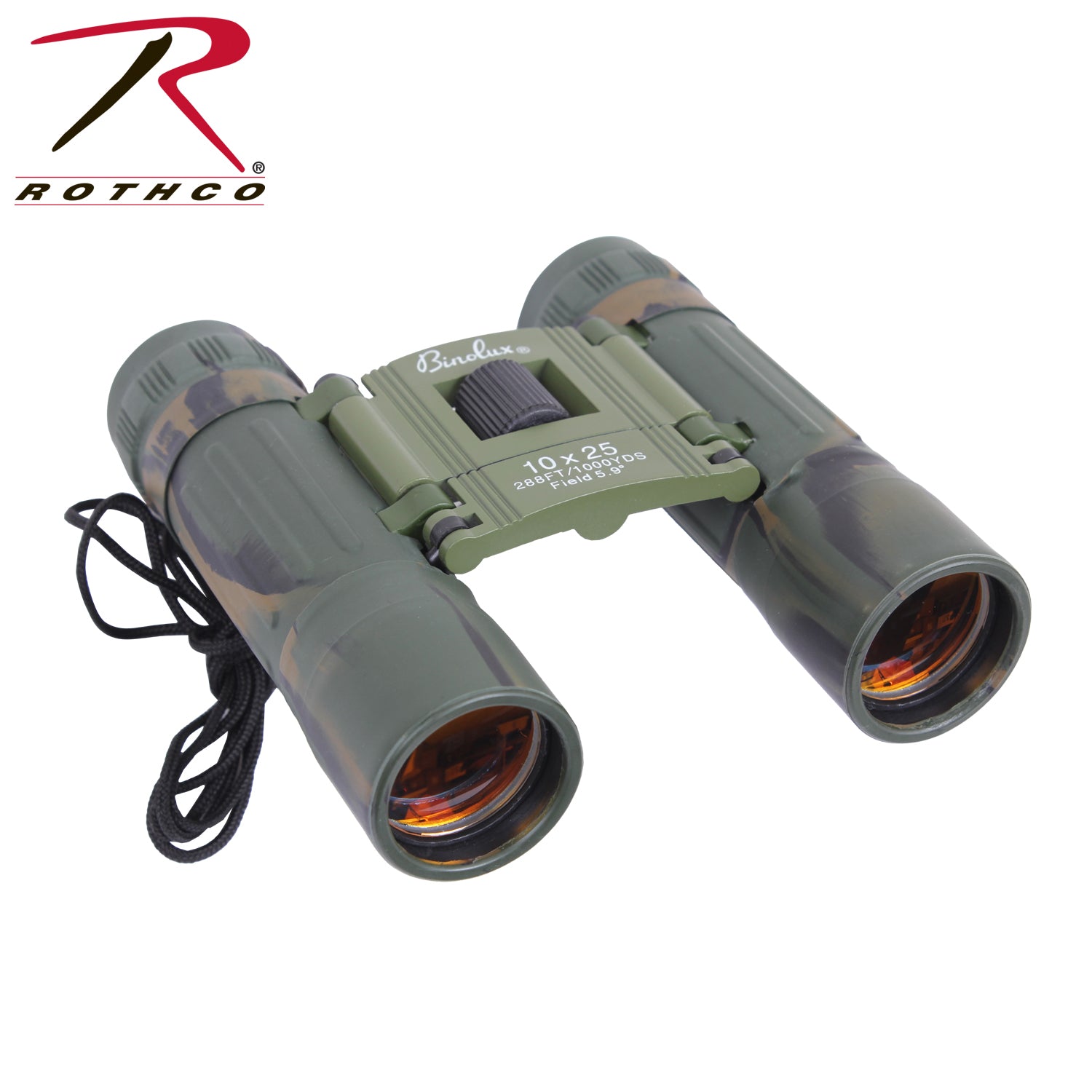 Rothco Camo Compact 10x25mm Binoculars - Rugged Roof Prism Design with Carrying Case