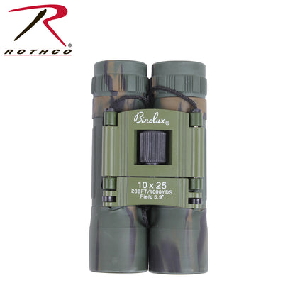 Rothco Camo Compact 10x25mm Binoculars - Rugged Roof Prism Design with Carrying Case