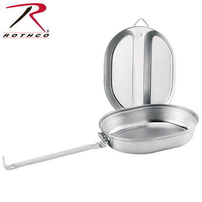 Rothco GI Type Stainless Steel Mess Kit - Compact Camping Cookware with Fry Pan and 2-Compartment Plate