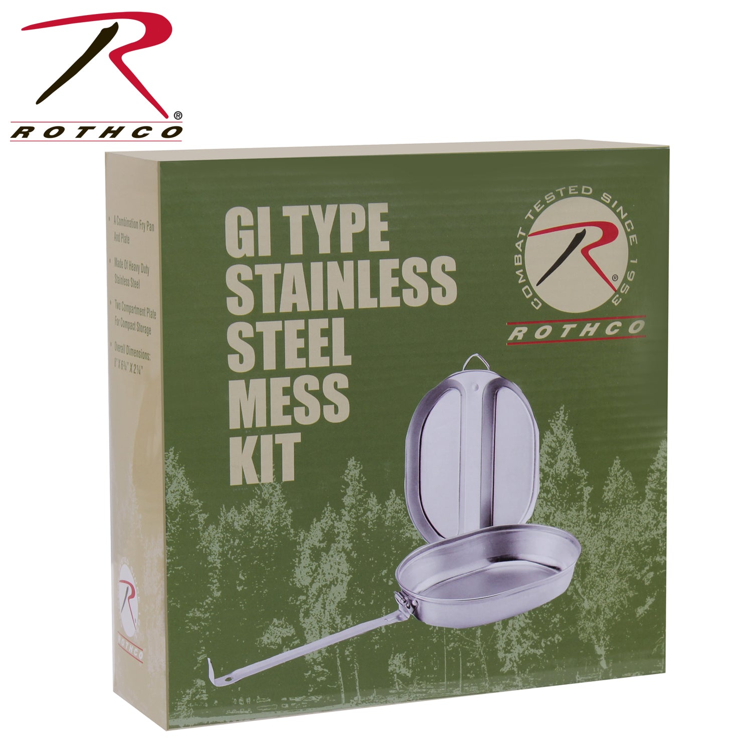 Rothco GI Type Stainless Steel Mess Kit - Compact Camping Cookware with Fry Pan and 2-Compartment Plate